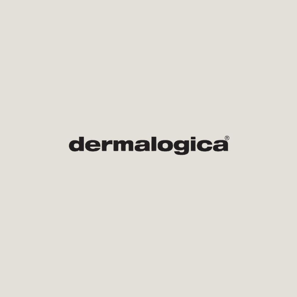 Dermalogica logo in black text on a light beige background.